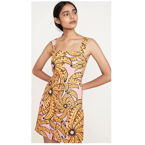 FARM Rio Banana Pitta Dress Women’s Medium – Pink Multi Linen Button Down Mini - Picture 1 of 8